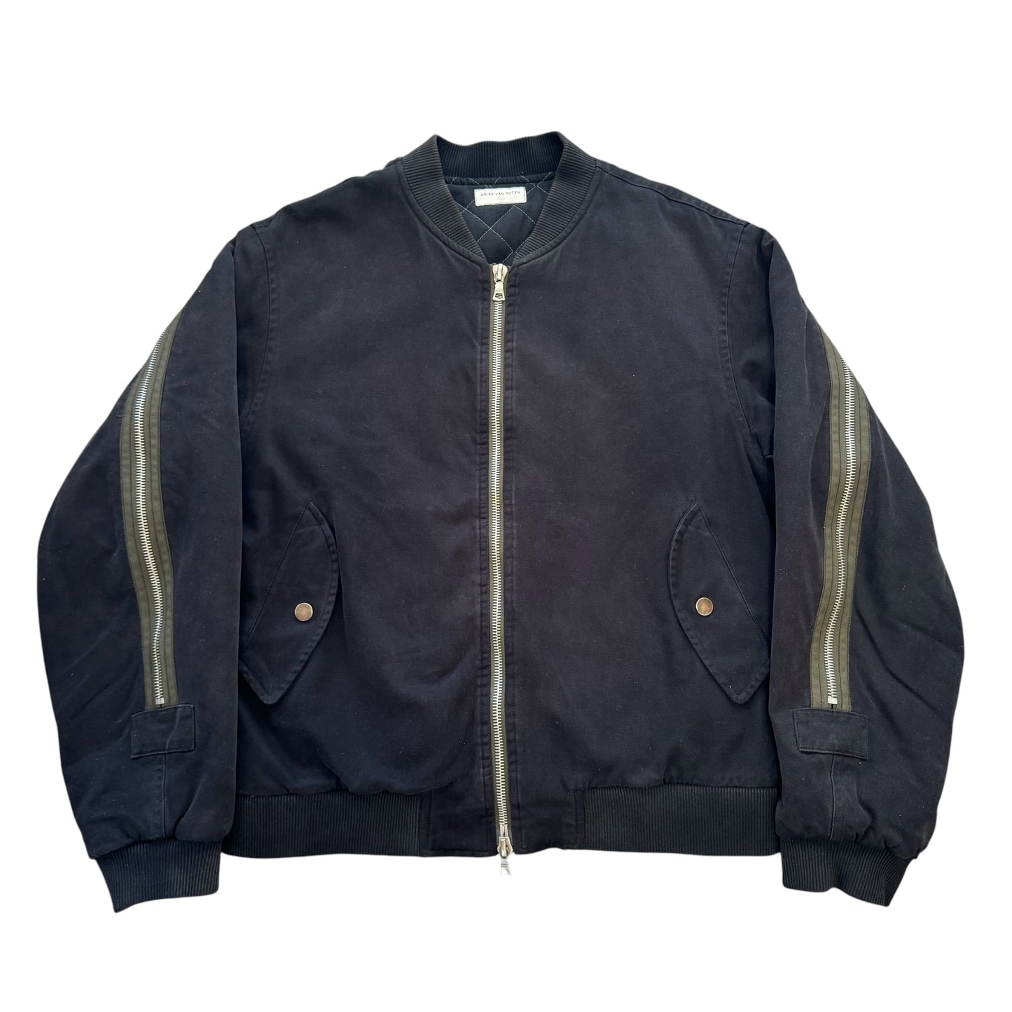 DRIES VAN NOTEN 2014AW MOLESKIN COTTON BACK ZIP BOMBER JACKET