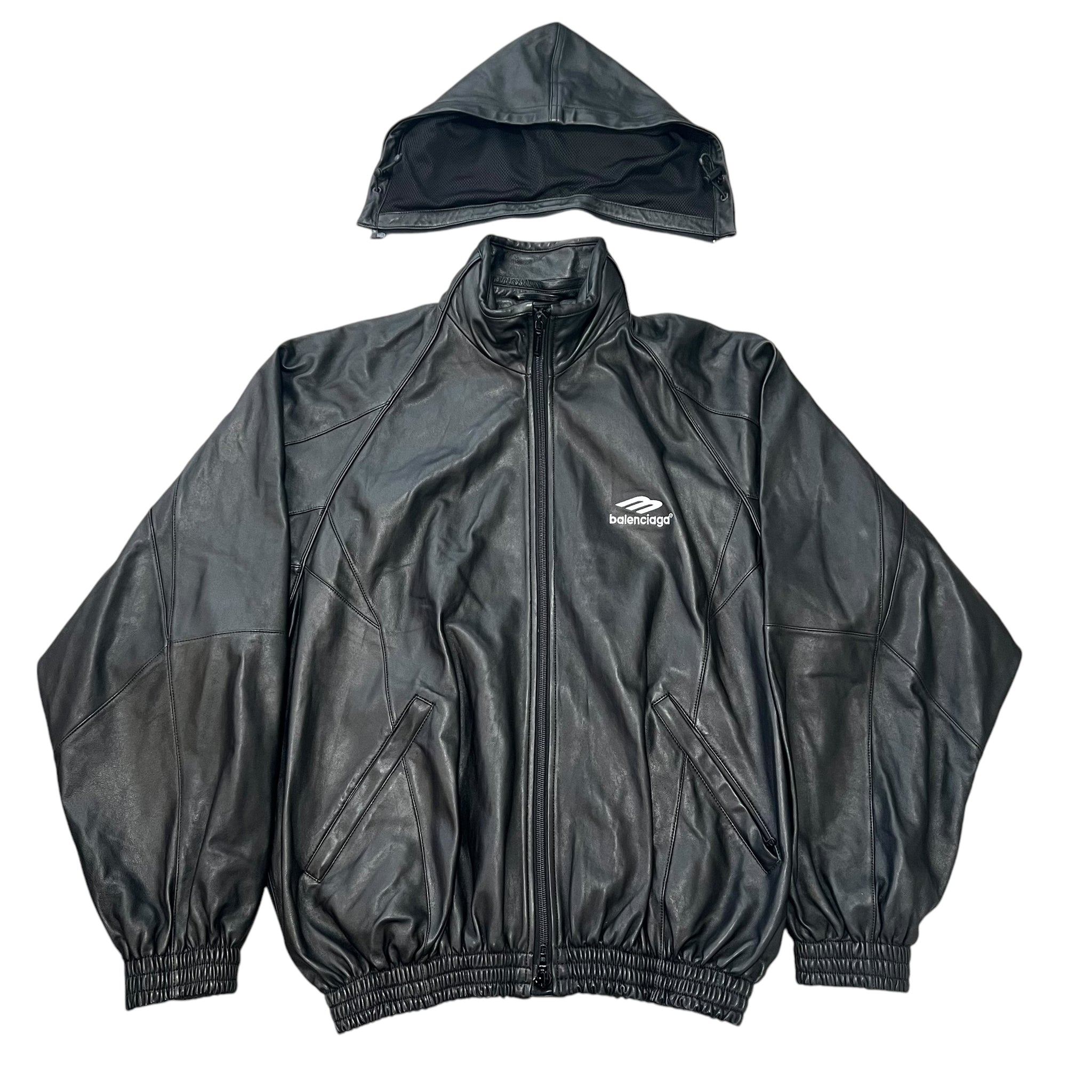 BALENCIAGA 2022AW 3B Sport Icon Tracksuit Leather Jacket