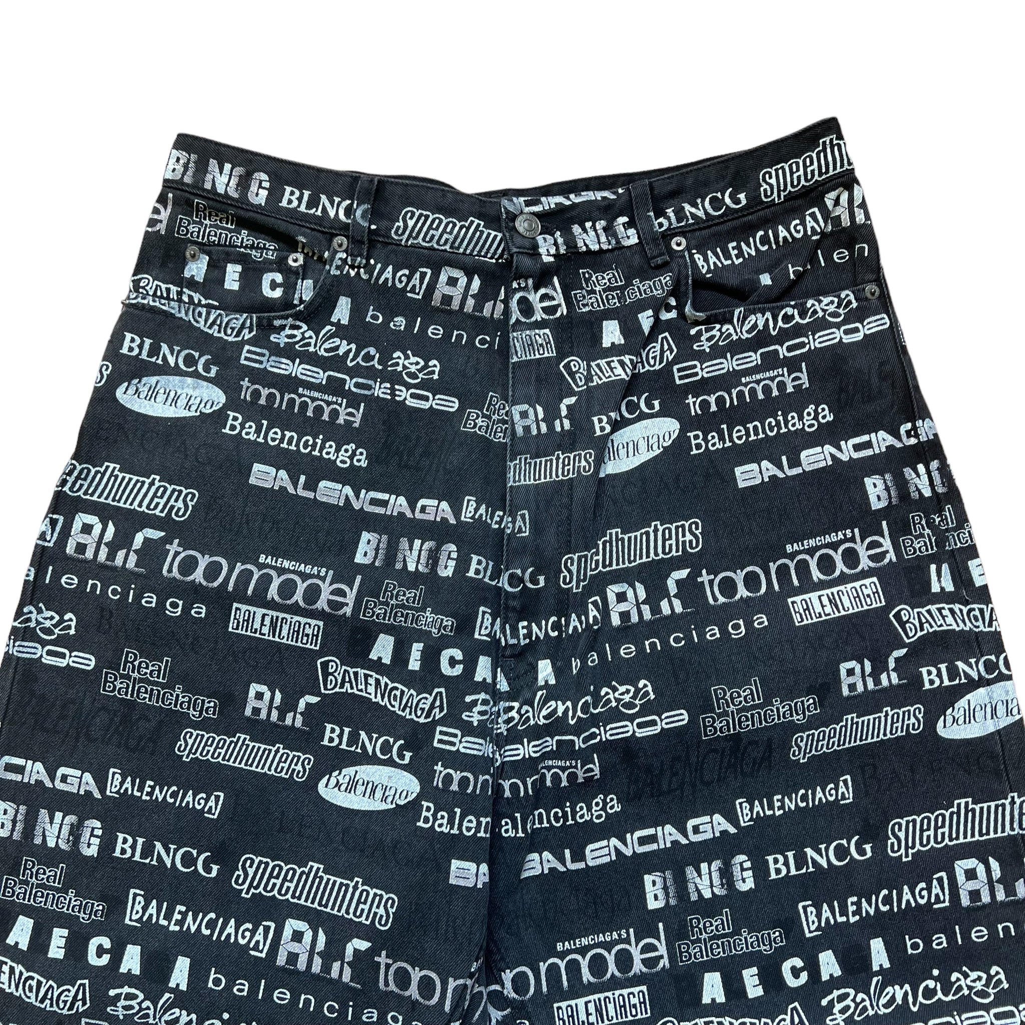 BALENCIAGA 20AW MULTI LOGO DENIM PANTS