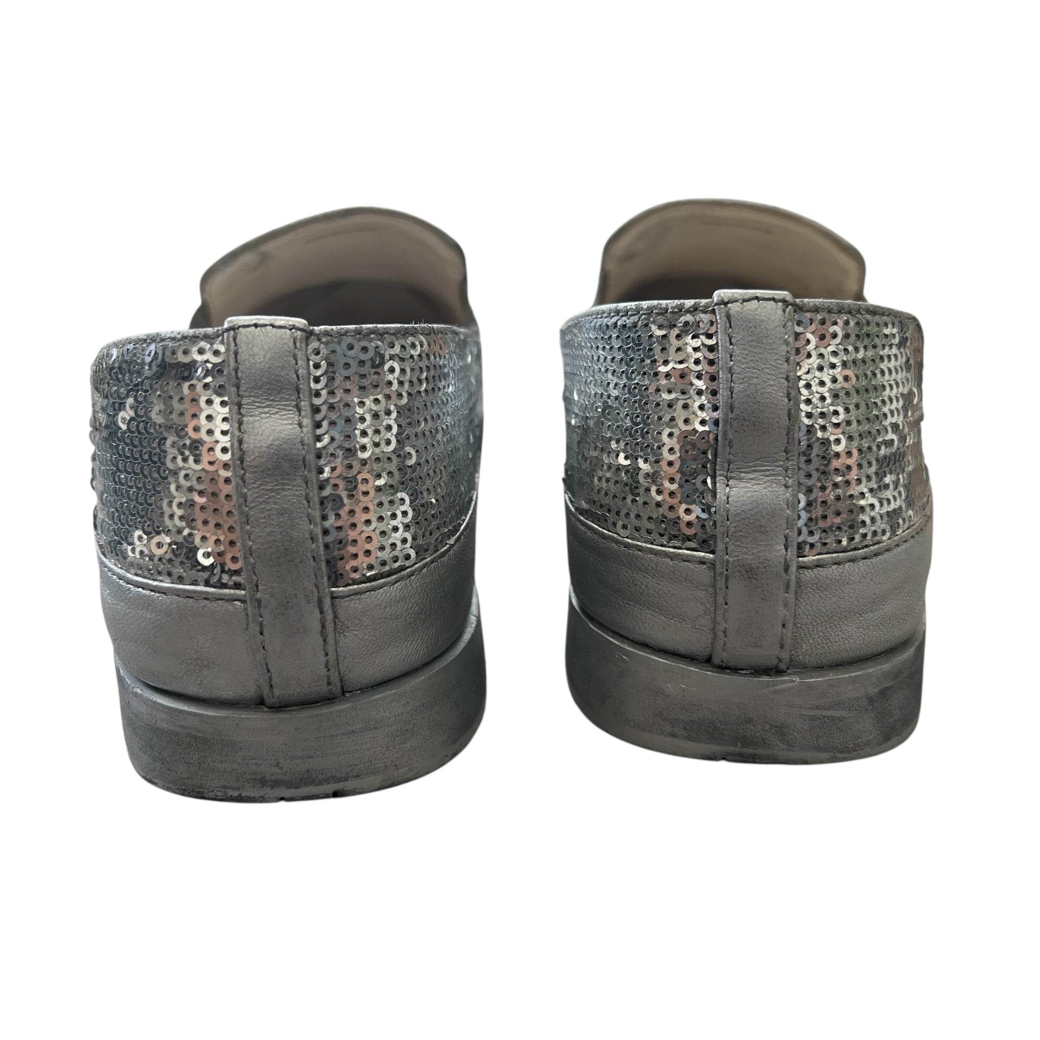 PRADA SPORT “PAILLETTES ALLUMINIO” Silver Sequin Slip-On Loafers (Linea Rossa)