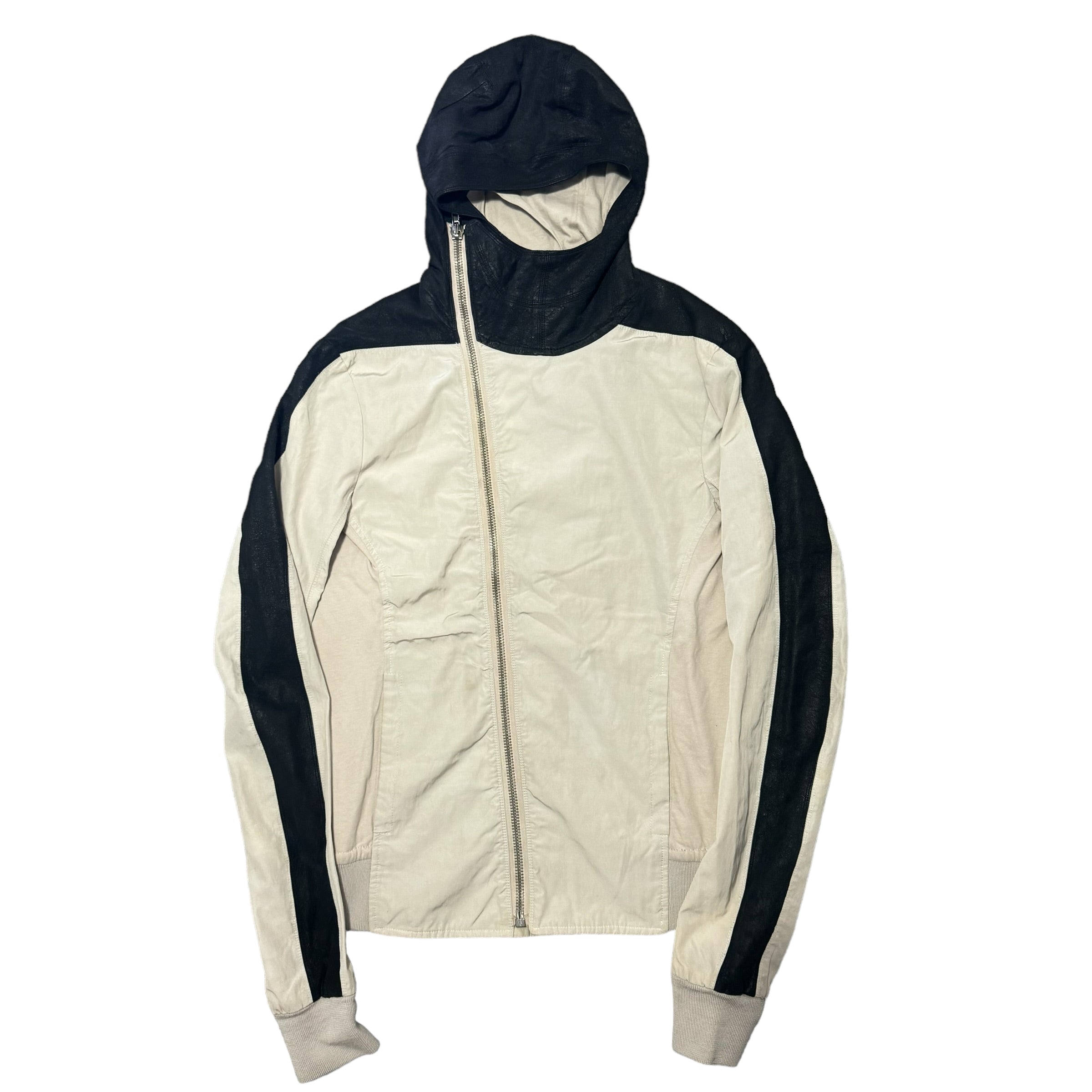 RICK OWENS OLMAR AND MIRTA LEATHER COTTON HYBRID RAYON HOODIE